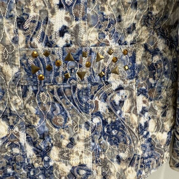 Gumps San Francisco Floral Embroidered Button Jacket Sz L Studded Artsy Career - Picture 4 of 10